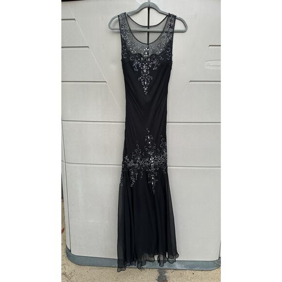 VTG Scala Black Silk Chiffon Beaded Evening Gown Asymmetric Hem Party Y2K Sz 12 - Picture 16 of 16
